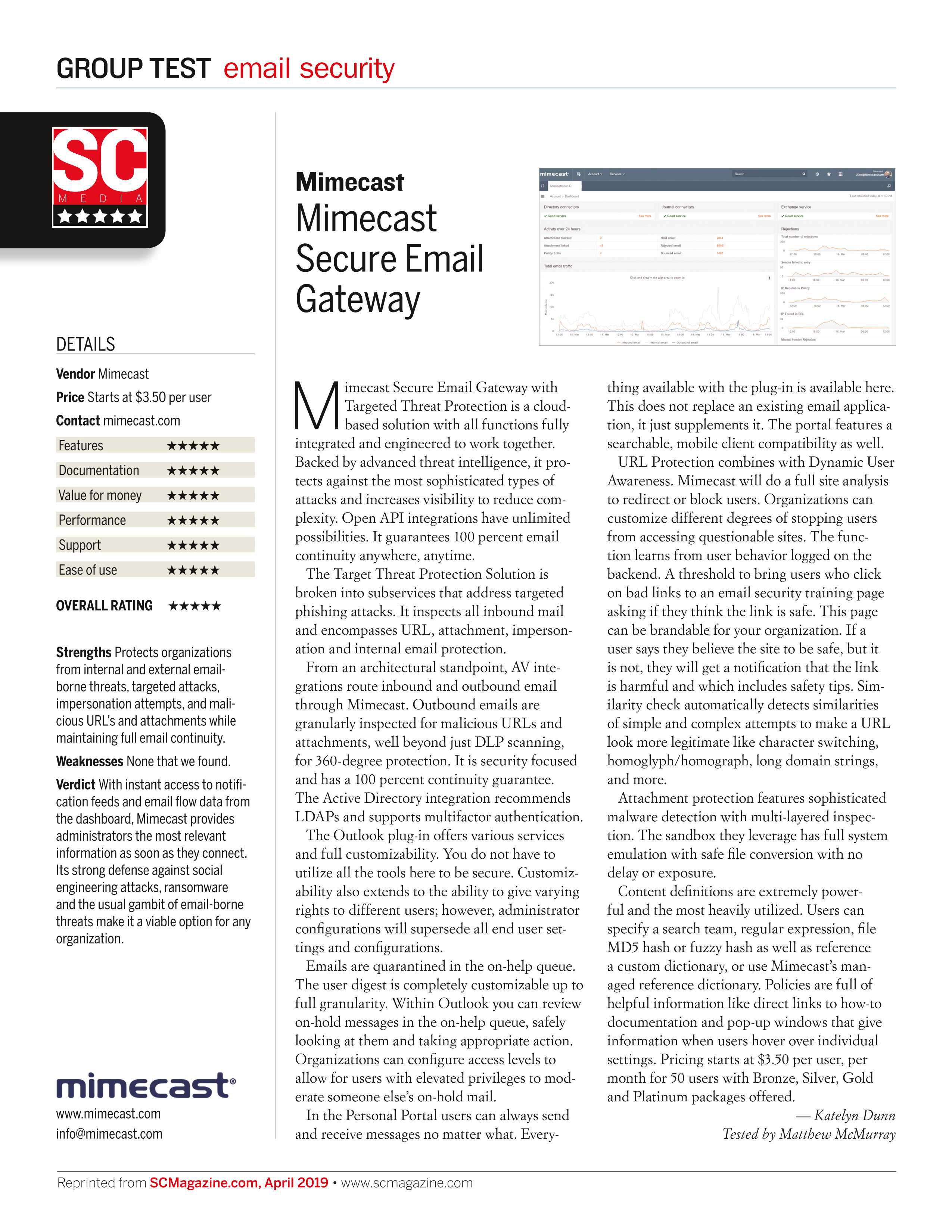 SC Magazine 2019 Mimecast Secure Email Gateway Review